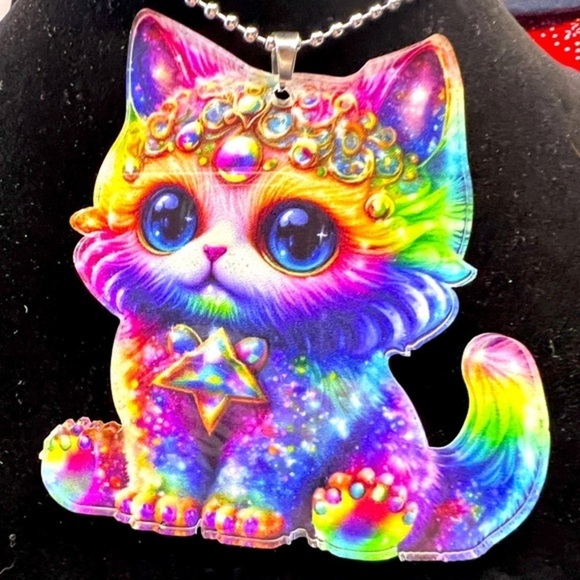 Cute Cat Window/Car Hanger, bright color, 3” X 3”, chain 8”, 1/8” plastic - Picture 1 of 4